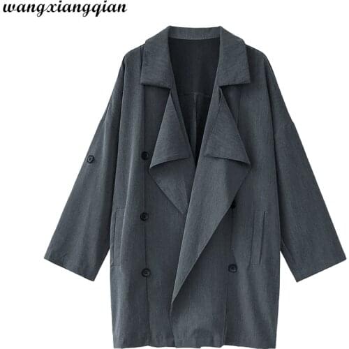 2020 Womens Spring Autumn New Korean Casual Fashion Windbreaker Wild Mid-length Loose Suit Collar Thin Trench Coat Female A624
