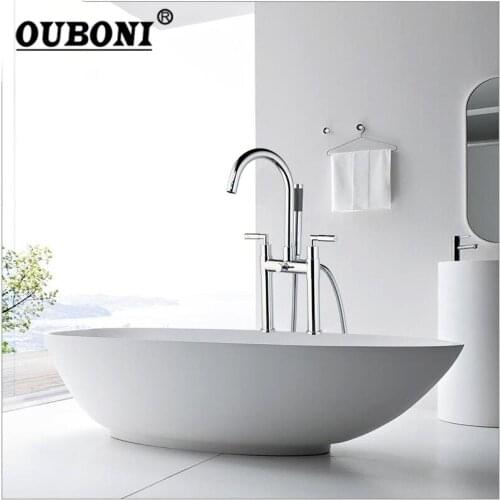 OUBONI Stand Mounted Brass Bathroom Water torneira Shower Bath Mixer Faucet Set Bathroom Bathtub Press Shower Faucet