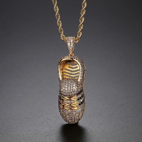 New Fashion Hip Hop Men Women Jewelry Shoes Pendant Necklace Copper Iced Out Micro Paved Cubic Zirconi Gold Color Plated Gift