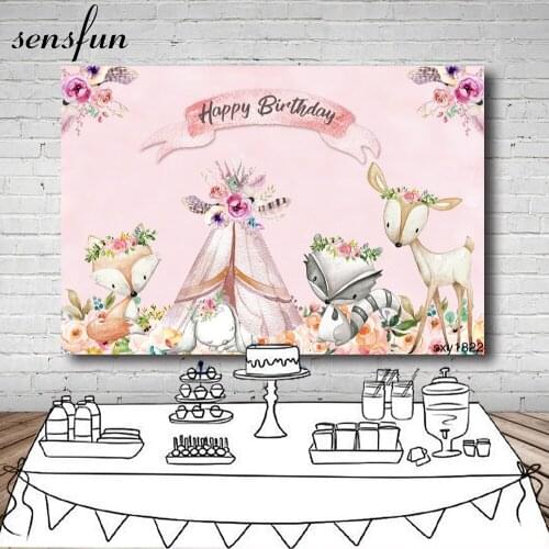 Sensfun Pink Girls Newborn Baby Shower Birthday Party Backgrounds For Photos Studio Fox Deer Tent Photography Backdrop Custom