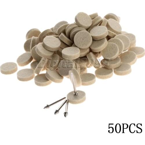 Yetaha 50pcs 25mm Felt Wool Polishing Wheel Buffing Round Wheel Grinding Pad W/2 Shanks For DREMEL Rotary Tools Electric Grinder