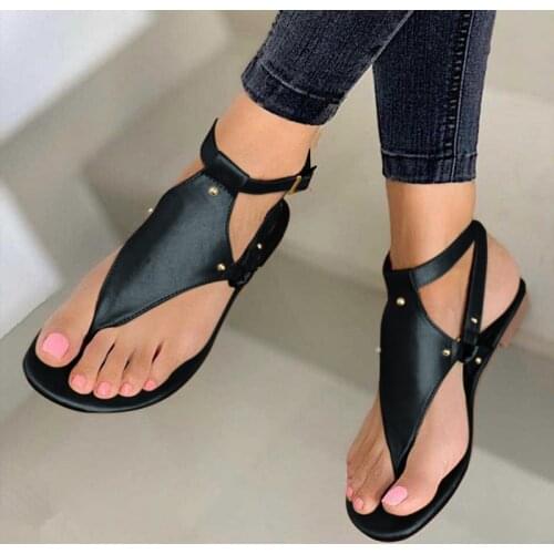 Women Summer Sexy Sandals PU Fashion Buckle Beach Sandals Plus Size Flip Flops Ladies Casual Flats Shoes