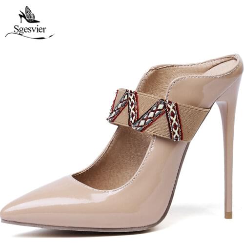 Sgesvier Size 30-47 New 2019 hot sale women sandals 12cm ultra high heels shoes gladiator sandals pointed toe lady shoes G89