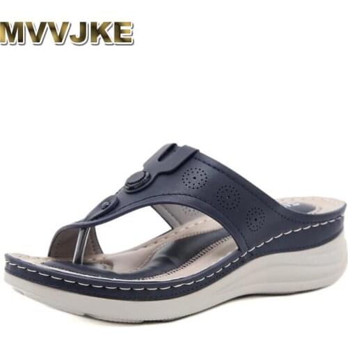 MVVJKE Woman Wedges Flip Flops Leather Slides Shoes Women Beach Summer Shoes for Woman Casuales Slippers Size36-42FashionSlipper