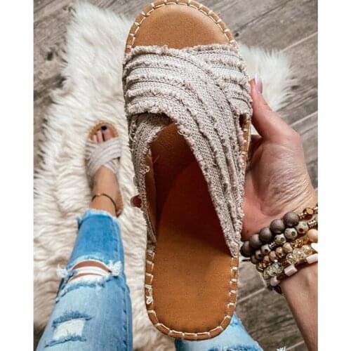 Women Flat Flip Flops 2021 New Open Toe Summer Beach Shoes Casual Ladies Slides Cross Design Female Sandals Shoes