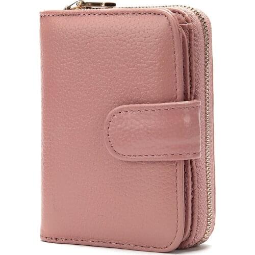 Wallet Womens Pink Genuine Leather Hand-held Coin Purse Multi-function Card Slot Credit Card Cover Large Capacity Card Holder
