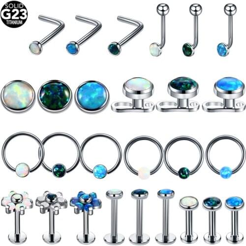 1PC Titanium Opal CBR Ear Spetum Helix Piercings Labret Cartilage Nariz BCR Vagina Earring Piercings Dermal Anchor Body Jewelry