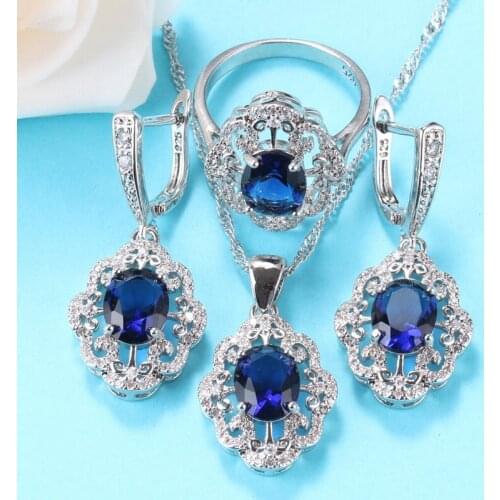 11.11 Accessories 925 Sterling Silver Blue Cubic Zirconia Jewelry Sets Necklaces Pendants And Ring Gifts Sets For Women
