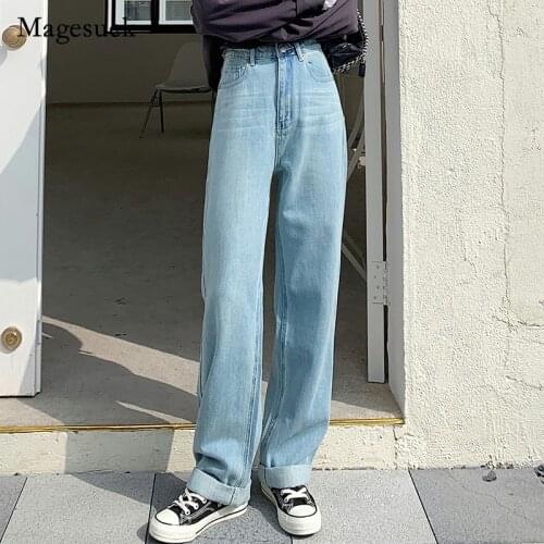 2021 Autumn Fashion Straight Denim Jeans High Waist Loose Wide Leg Denim Clothing Streetwear Vintage Boyfriend Trousers 16148