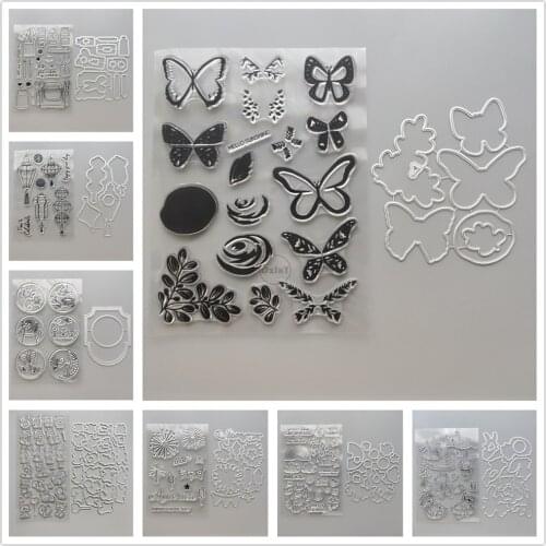 27 Style) Butterfly Clear Stamps and Metal Cutting Dies DIY Scrapbooking Embossing Album Flowers Seal Template Punch Stencils