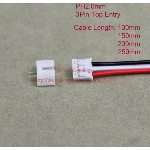 50sets Mini Micro PH2.0 JST 2.0mm Pitch 3Pin Top Entry Connector with 1007 26AWG 100mm To 250mm Electronic Wire Cable Pin header