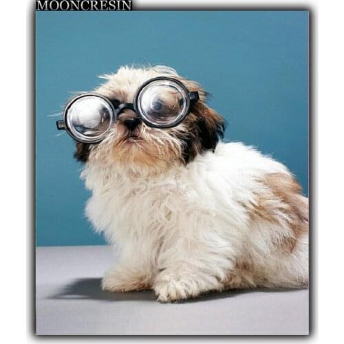 5D Diy Diamond Painting Cross Stitch Dog With Glasses Needlework Diamond Embroidery Full Round Mosaic Decoration Resin Stickers