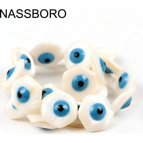 Natural Hexagon Shape White Shell Bead Evil Eye Beads Loose Spacer Beads for Jewelry Making Needlework Diy /Handmade NASSBORO