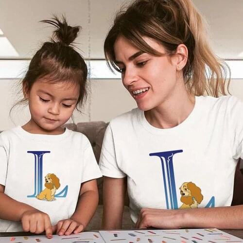 Children Clothes Girl Family Matching Outfits Lion King Letter L Printed Top Casual Couple Short-Sleeved Summer Family Look