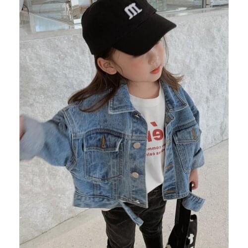 2021 new wholesale girls boys denim coat spring cotton full sleeve kids jacket 3-8 years YL659