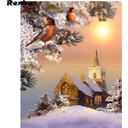 Europe home decor,Robins Church,diamond painting full square round 3d diymosaic diamond embroidery beaded cross stitch birds