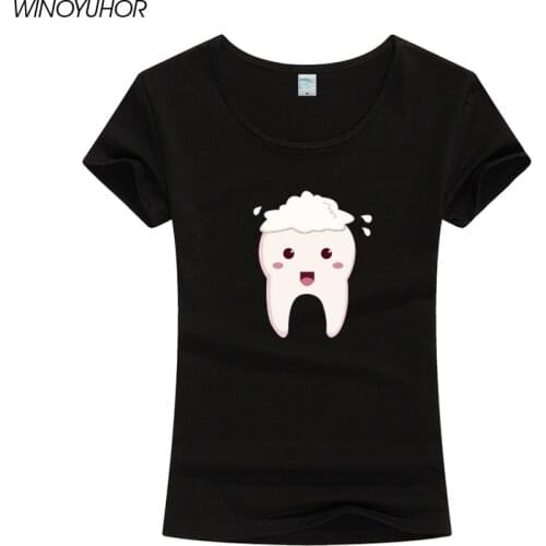 Funny Tooth Teeth Dentist Print T-shirt Summer Women Cotton Short Sleeve T Shirt Casual Girl Hip Hop Tees Harajuku Streetwear