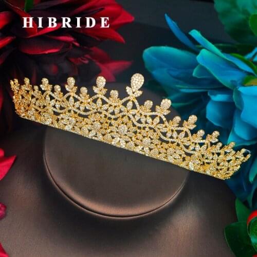 HIBRIDE Big Luxury Design Gold Color Princess Women Tiaras Crown Bridal Hair Accessories Jewelry Wedding Party Gift C-106