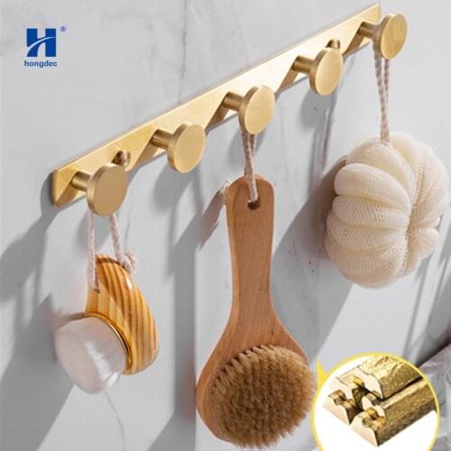 Hongdec Bathroom 5 even Towel-Robe Hook Brushed gold wall-mounted clothes hook