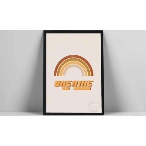 Breathe Quote Art Print | Retro Typographic Wall Art | 1970s Font Wall Print | Printable 70s Font Poster | male Pawing Wbrm Col