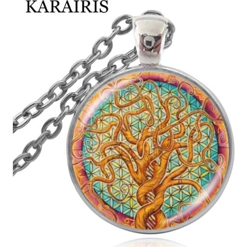 KARAIRIS New Flower of Life Necklaces Vintage Sacred Geometry Mandala Art Glass Dome Necklace For Women Man Jewelry Handmade