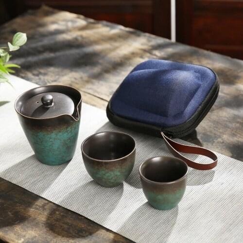 Chinese Ceramic Travel Tea Set Teapot Gaiwan With 3 Cups Portable Drinkware Designer Retro Teaware Vintage Mugs Gifts For Friend