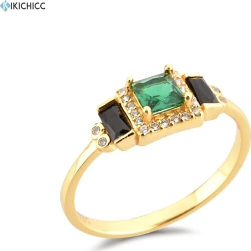 KIKICHICC 925 Sterling Silver Gold Green Black Zircon Rings Women Fashion Fine Jewelry Round Luxury Wedding Rock Punk Luxury