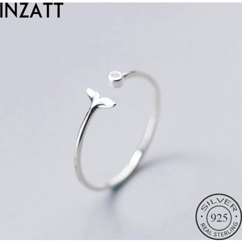 INZATT Real 925 Sterling Silver Fish Tail Zircon Ring For Fashion Women Party Cute Fine Jewelry Accessories Birthday Gift