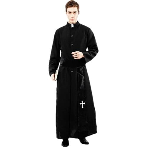 Umorden Adult Black Noble Priest Costume Men Religious Pastor Father Costumes Halloween Purim Party Mardi Gras Fancy Dress