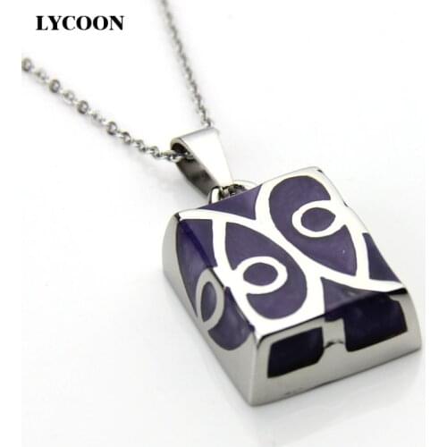 LYCOON Fashion 316L stainless steel Enamel necklace imported purple/black resin cuboid pendant necklaces for women