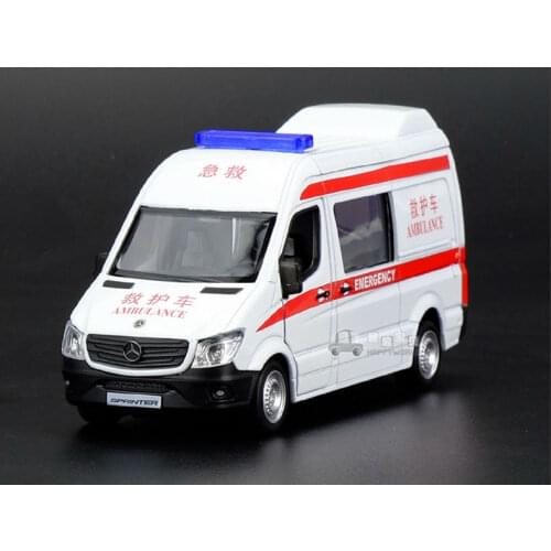 1:36 Scale For TheBenz Sprinter Metal Diecast Alloy Ambulance Car Collection Licensed RV Model Pull Back Toys