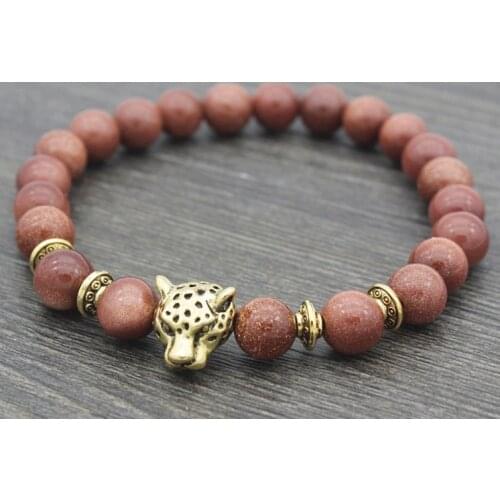 8mm ji4 silver gold copper lion Bracelet elastic yellow Tigereye Buddha Yoga Charm nature stone bead Bangles women gift