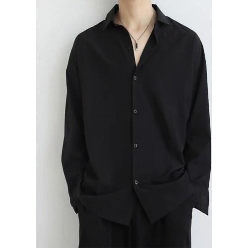 Mens Shirt Spring and Autumn Long-Sleeved Top for Men Solid Color Lapel Cardigan Korean Loose Casual Males Blouse