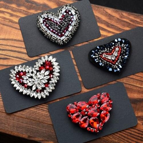 Handmade Rhinestone Heart-shaped Stickers Patch Sewing Beaded Accessories Applique For Clothes Bag Shoes Patch DIY Decoration
