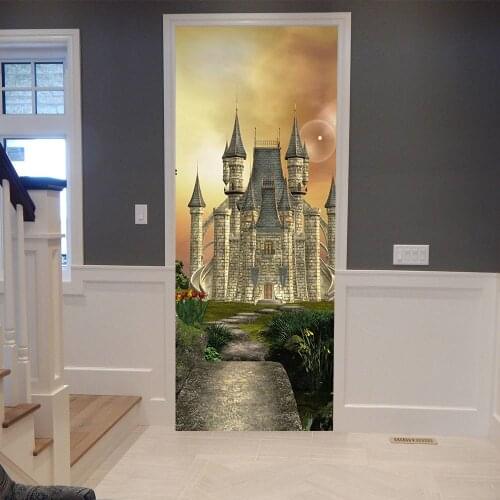 Retro Castle Home Decoration Door Stickers Bedroom Living Room Decoration Self-Adhesive Two-Pieces Set Building Door Decals