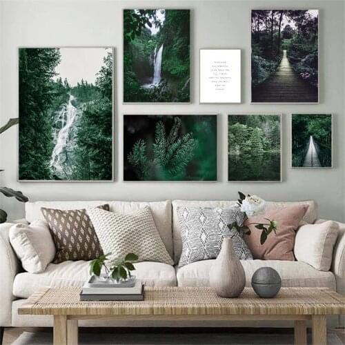 Mountain Lake Falls Forest Wall Art Poster Road Travel Art Print Quotes Canvas Painting Nordic Pictures Living Room Home Decor