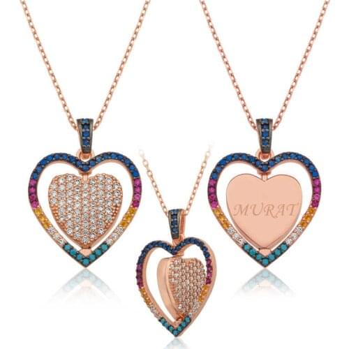 Real Silver 925 Jewelry Silver Double-Sided Personalized Heart Necklace