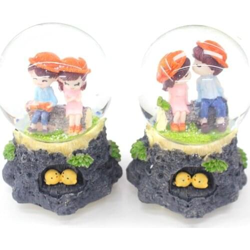 NIght Light Cute Girl And Boy Snow Globe Crystal Ball Rotating Music Box Christmas Decoration For Home Decoration Accessories