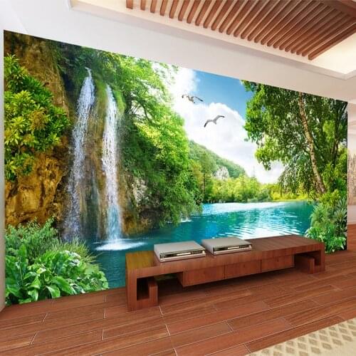 Self-Adhesive Mural Wallpaper 3D Mountains And Rivers Landscape Photo Wall Mural Living Room Bathroom Waterproof 3D Wall Sticker