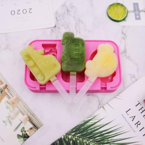 Silicone Ice Cream Mold Car/Fruit/Animal Shape Jelly Ice Hockey Machine DIY Food Supplement Tool Popsicle Stick Summer hot Sale