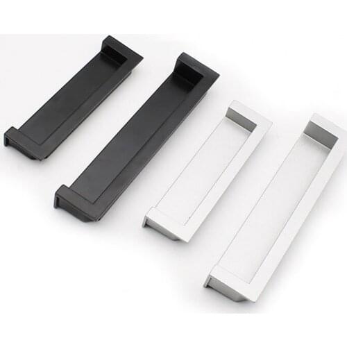 Black/Silver Aluminum Hidden Drawer Handle Conceal Recessed Built-in Pull Handle For Cabinet Wardrobe Sliding Door Need Slot
