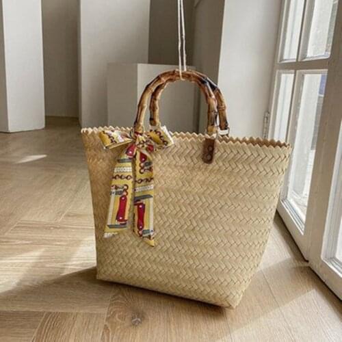 Straw hand-woven handbags 2021 summer new personality bamboo hand bag trendy fashionable straw bag