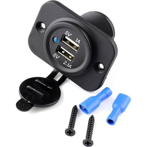 USB Power Adapter Charger Waterproof 3.1A Dual Port Socket with Blue LED Digital Voltmeter for Car Boat Motorcycle Unicersal