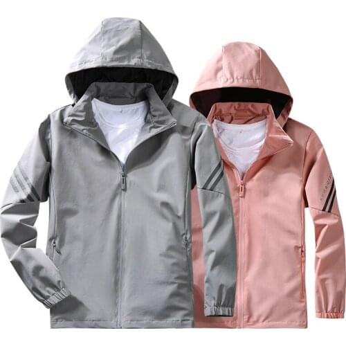 Spring Casual Jacket Men Women Lightweight Hooded Zipper Waterproof Windproof Solid Color Fashion Male Coat Outdoor Sportswear