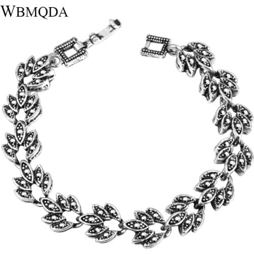 Vintage Black Crystal Maple Leaves Charm Bracelet Fashion Silver Color Bracelets For Women Romantic Love Gift