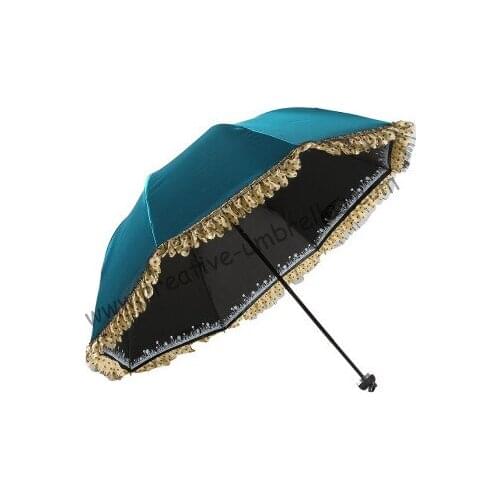 2pcs/lot colour option Ladies' royal blue UPF>50+ folding mini umbrella 5 times black coating Anti-UV pocket lace parasol