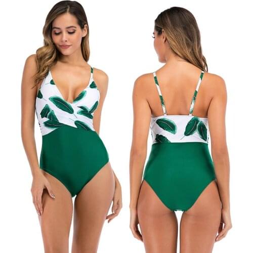Plus Size Swimwear Women One Piece Swimsuit 2020 Leaf Green White Patchwork femme monokini Swimsuits swimsuit women