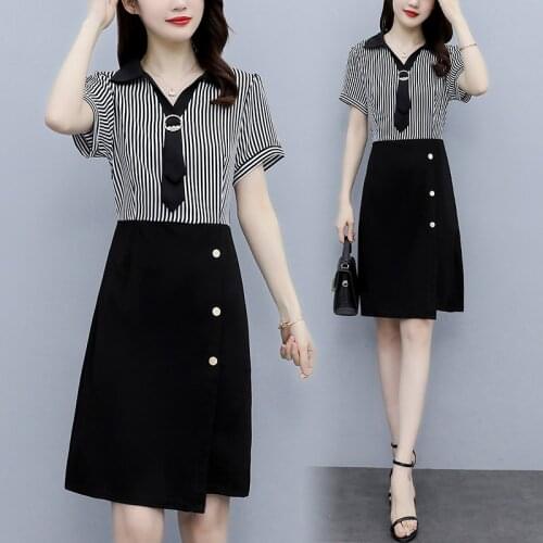 Women stripe Patchwork plus size L-5XL dress XXXL 3XL XXXXL 4XL XXXXXL office ladies work wear loose blouses blusa dress clothes