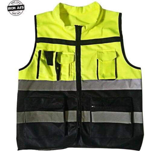 IRON JIAS Motorcycle Reflective Security Vest Mens Motorbike Riding Protective Clothing Visibility Jacket Traffic Safety High