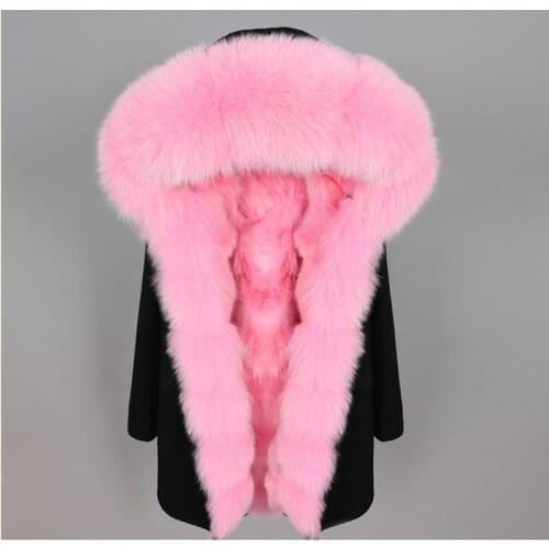 Winter thick warm woman streetwear real fox fur collar Parka Detachable fox fur lining long loose casual jacket real fur coat